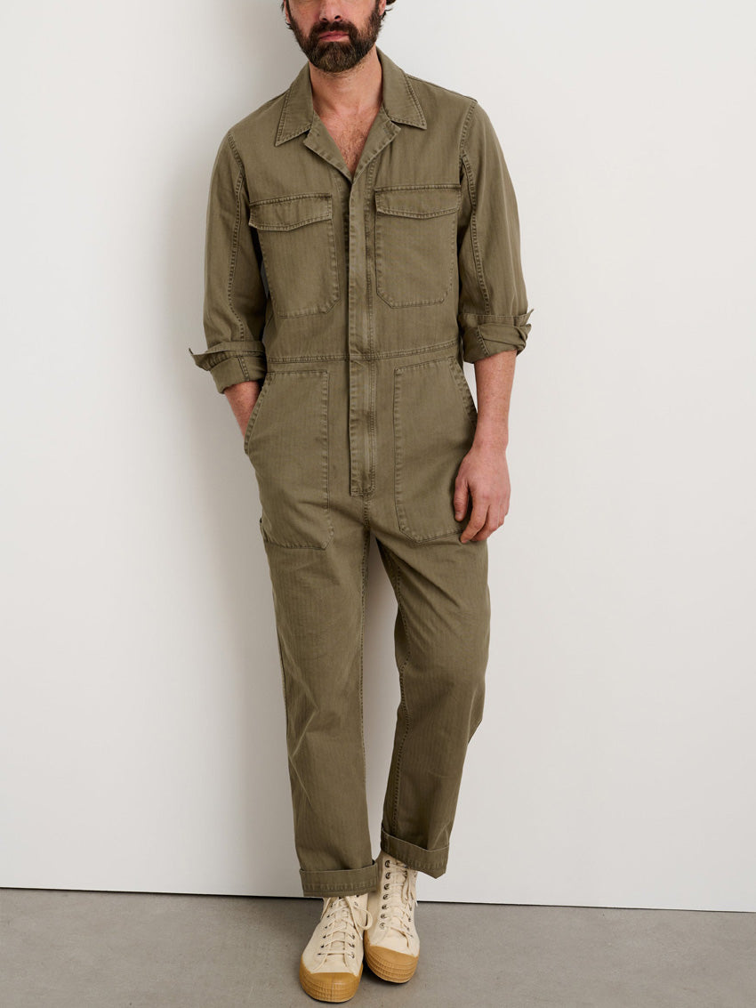 SUNA Herre Jumpsuit Grøn Størrelse M 100% Bomuld Slim Fit Oliven