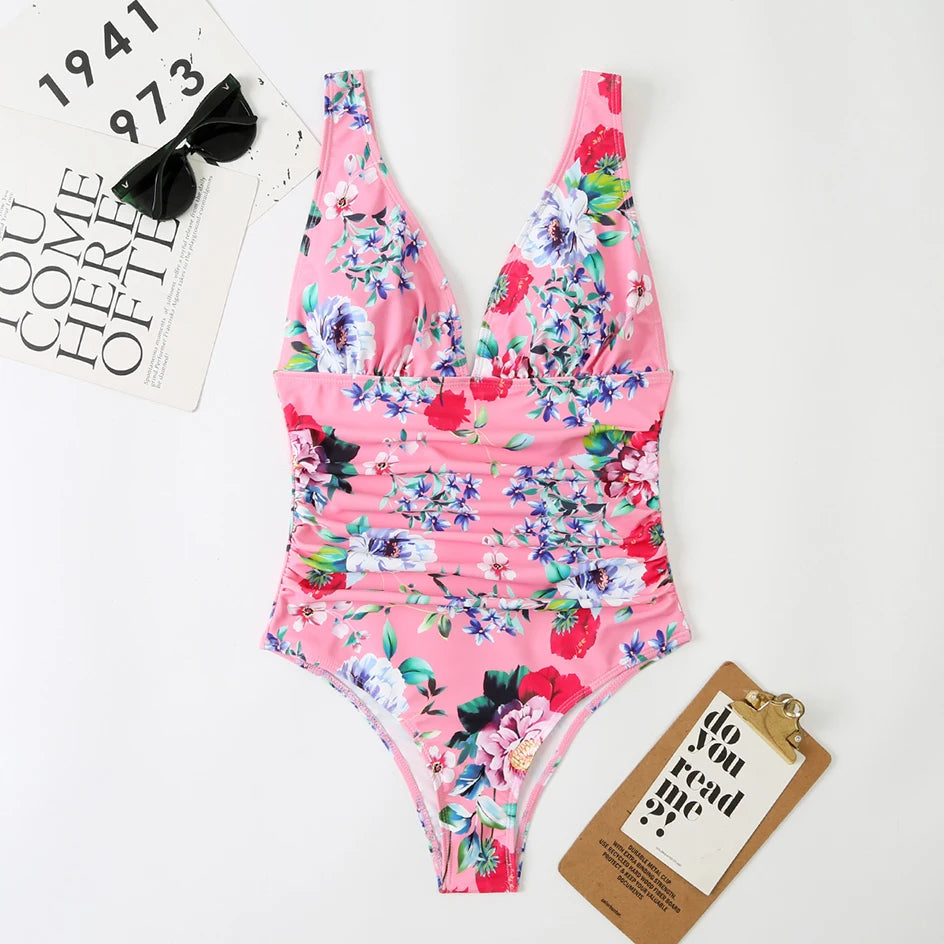 SUNA Dybe V-hals One-Piece Badedragt Pink