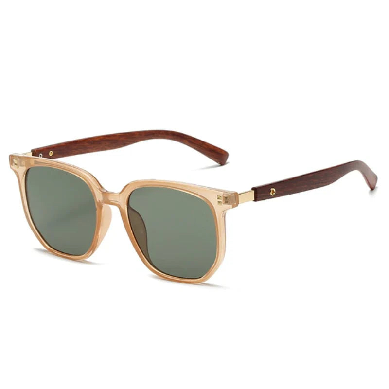 SUNA Voyage - håndlavet træ solbrille med unik elegance og retro design Grøn Brun