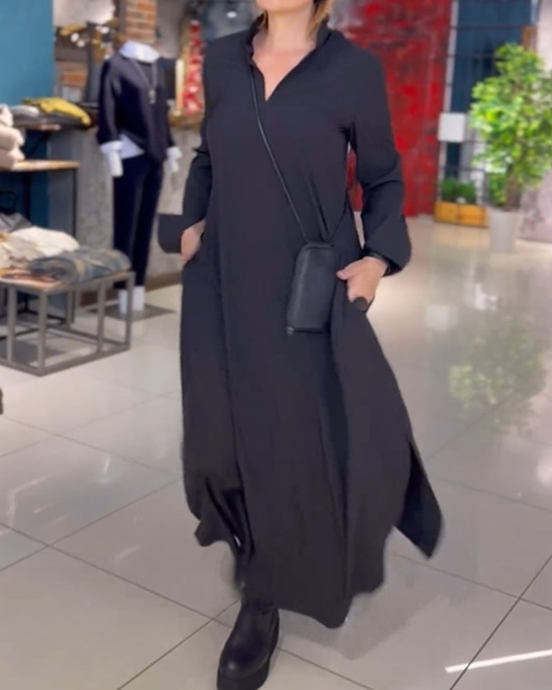 Kvinders Sort Maxi Kjole Med Lange Ærmer Størrelse M Polyester Kvinders Kjoler SUNA
