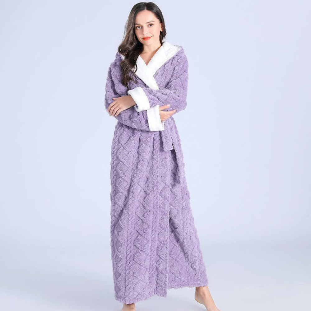 SUNA Venice Dame Morgenkåbe - Tyk flannel og fleece med hætte Lilla