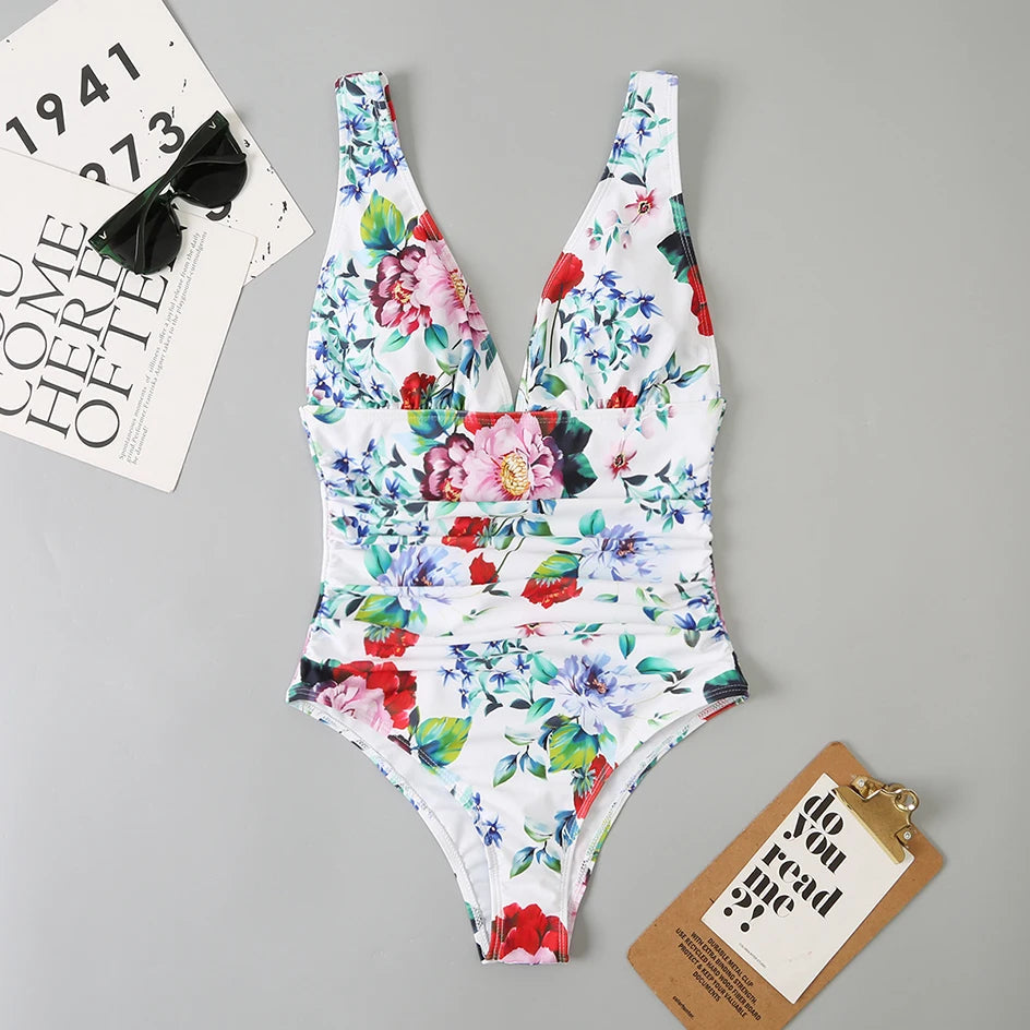 SUNA Dybe V-hals One-Piece Badedragt Hvid