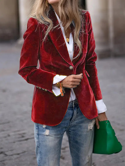 Manda - Elegant Dameblazer i Luksuriøst Velour til Damer Blazers SUNA Rød S