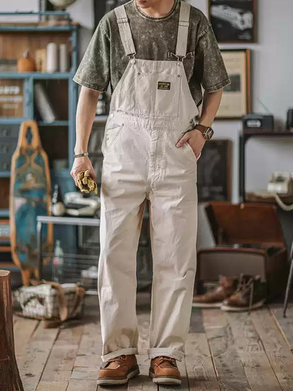SUNA Unisex Overalls Grøn Str M 100% Bomuld Slank Fit Hvid