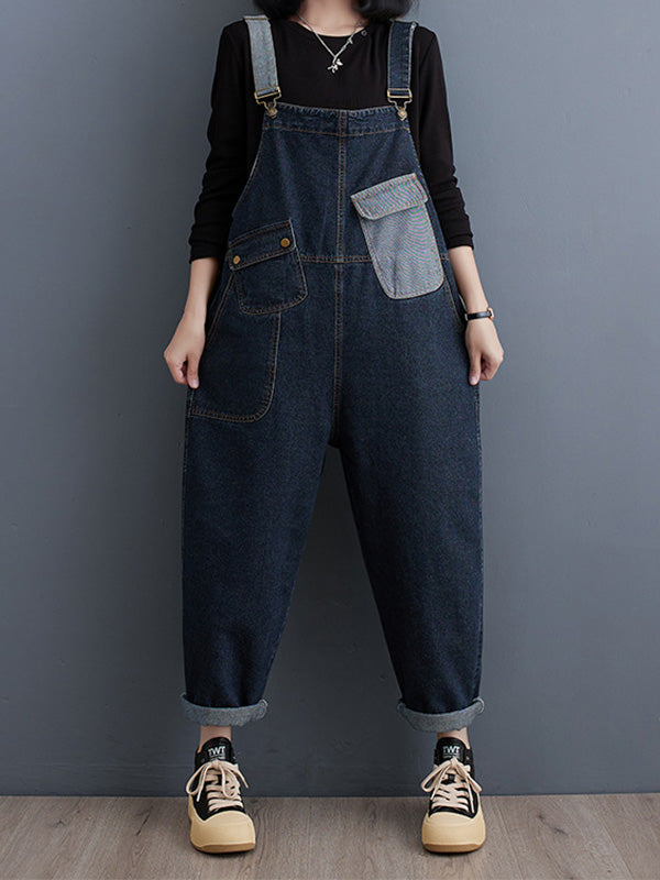SUNA Kvinder Denim Overalls Blå Størrelse M 100% Bomuld Cropped Mørk Blå