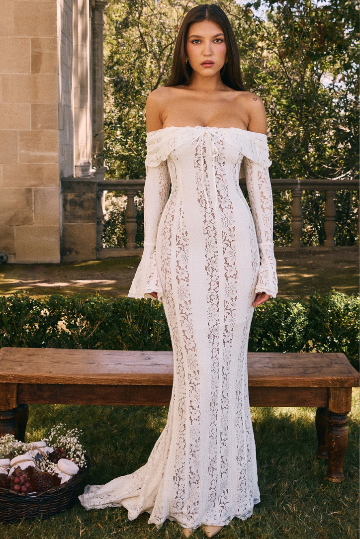 SUNA Georgette Blonde Maxi - Elfenben Kjole Til Specielle Anledninger