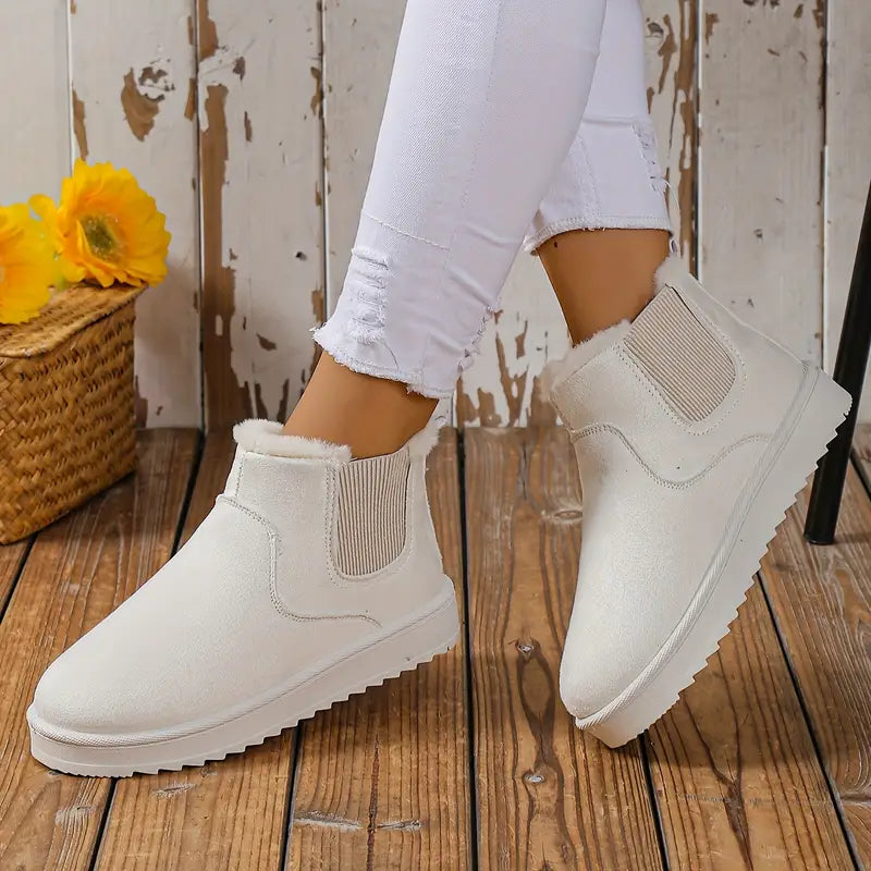 SUNA Dame Slip-On Støvler – Casual Støvler med Varm Foring og Elastiske Paneler