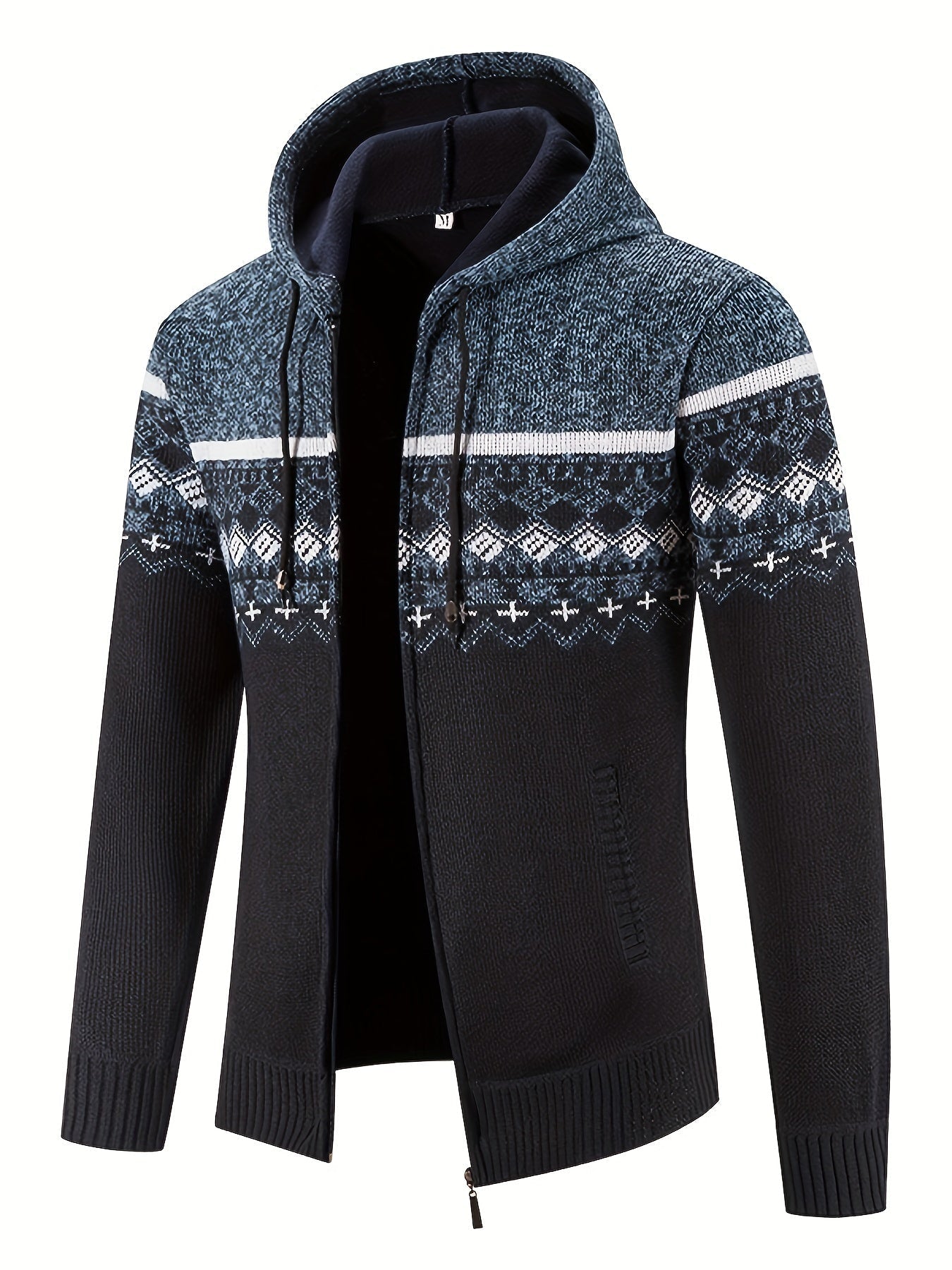 SUNA Herre Hættecardigan – Strikket Cardigan med Nordisk Mønster og Komfort Mørkegrå 3XL