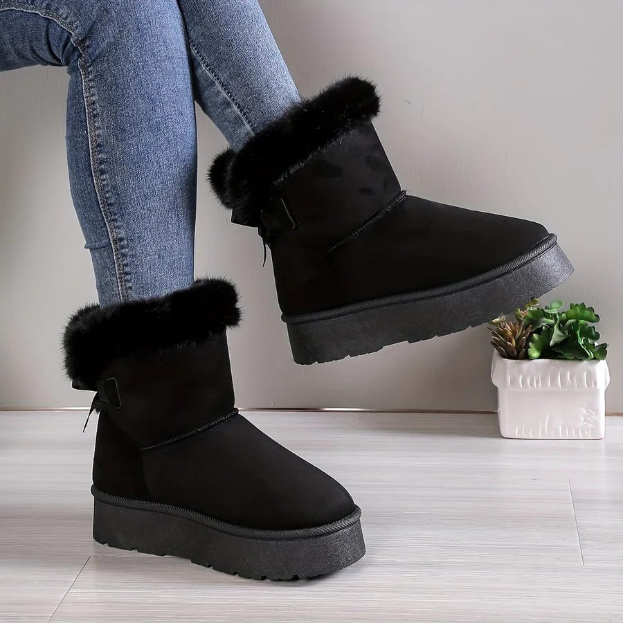 SUNA Dame Slip-On Støvler – Ruskindslook med Faux Fur Foring og Vintervarme Sort