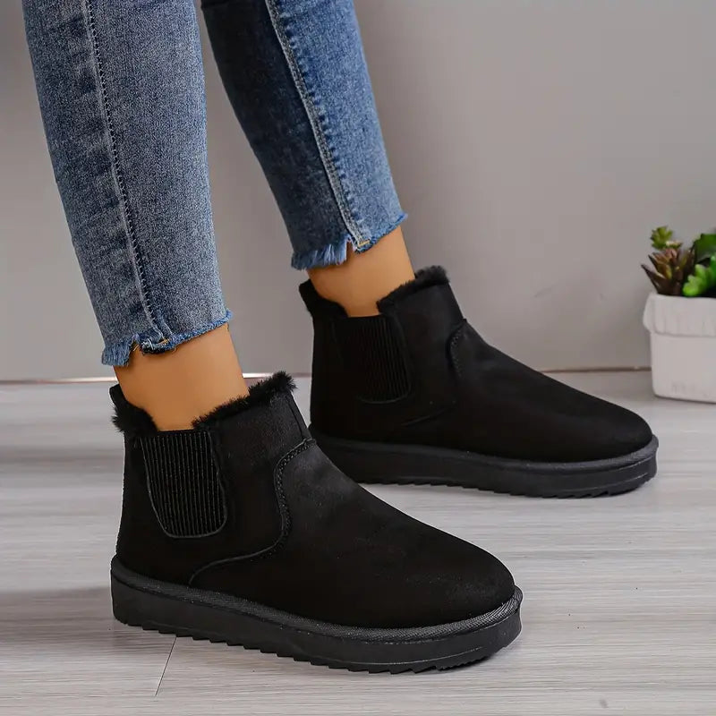 SUNA Dame Slip-On Støvler – Casual Støvler med Varm Foring og Elastiske Paneler