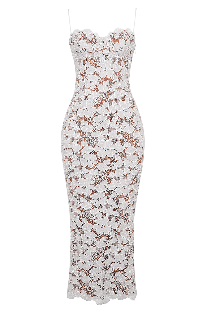 SUNA Pearla Lace Maxi Kjole med Justerbare Stropper og Blonder