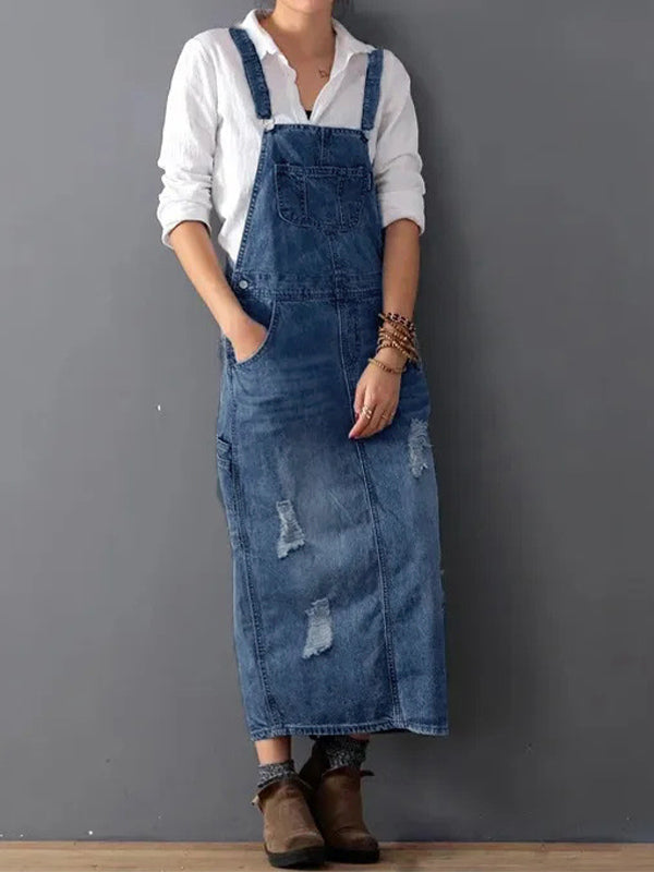 Kvinder Denim Overalls Kjole Blå Størrelse M 100% Bomuld Casual kjoler SUNA Mørk Blå S