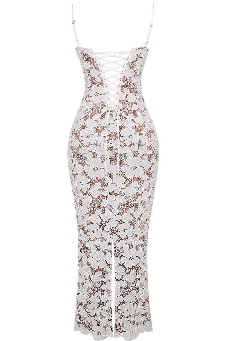 SUNA Pearla Lace Maxi Kjole med Justerbare Stropper og Blonder