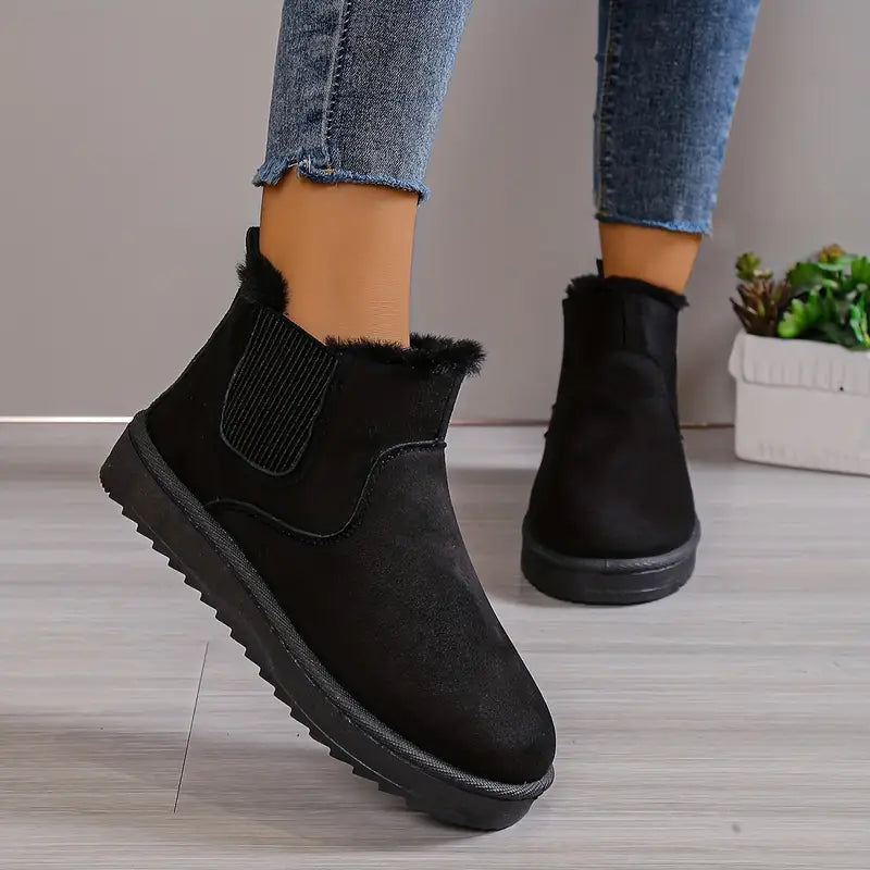 SUNA Dame Slip-On Støvler – Casual Støvler med Varm Foring og Elastiske Paneler Sort