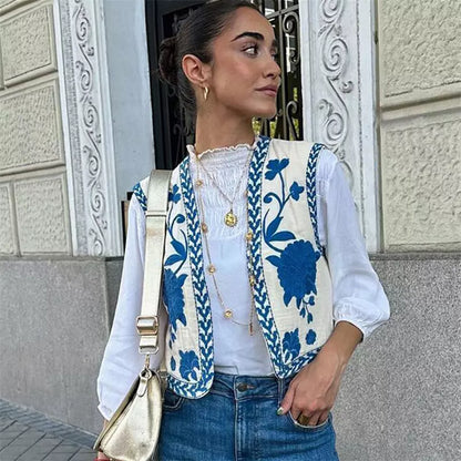 QUENNIE | Broderede Blomster Gilet til Stilfulde Outfits Gilet SUNA Blå XS