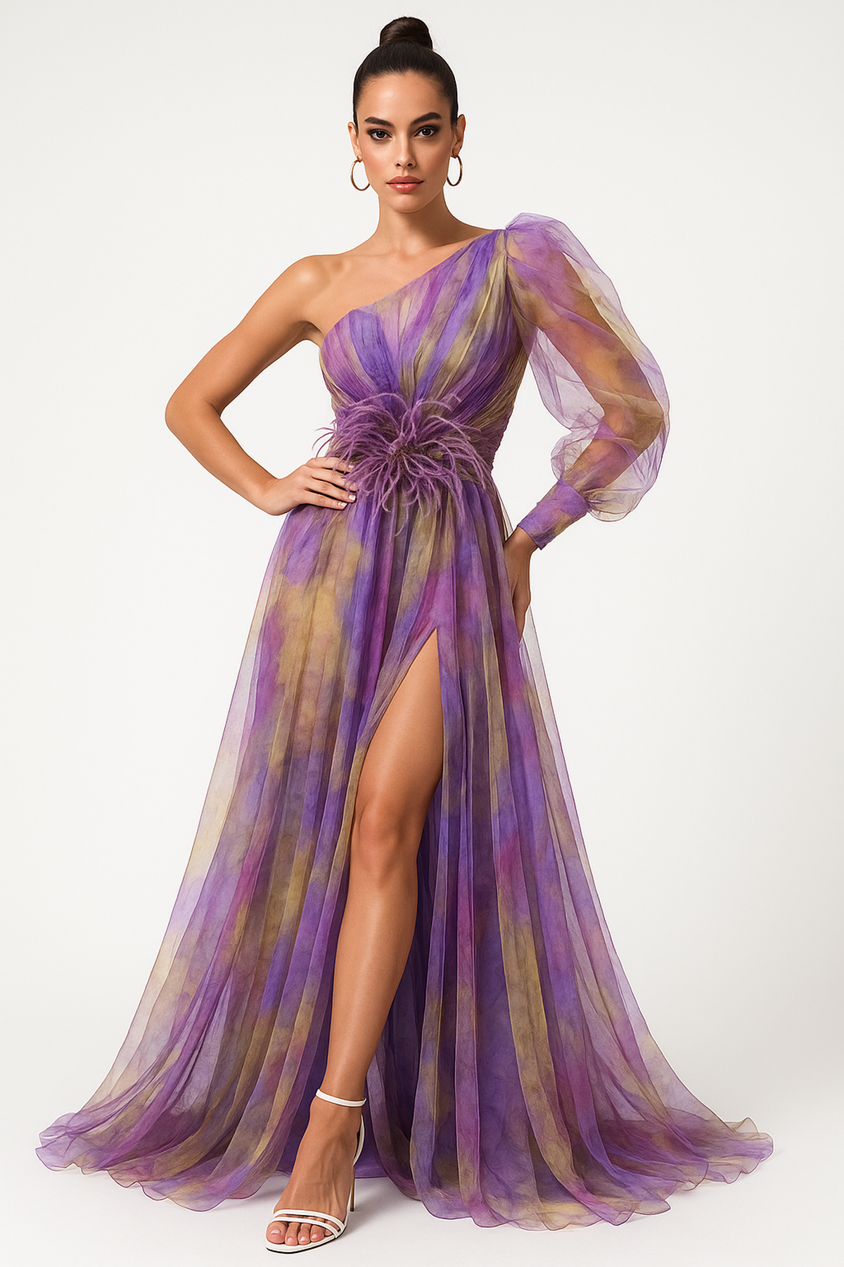 SUNA Asymmetrisk Maxikjole – Let Silhuet – Chiffon Aftenen Lilla