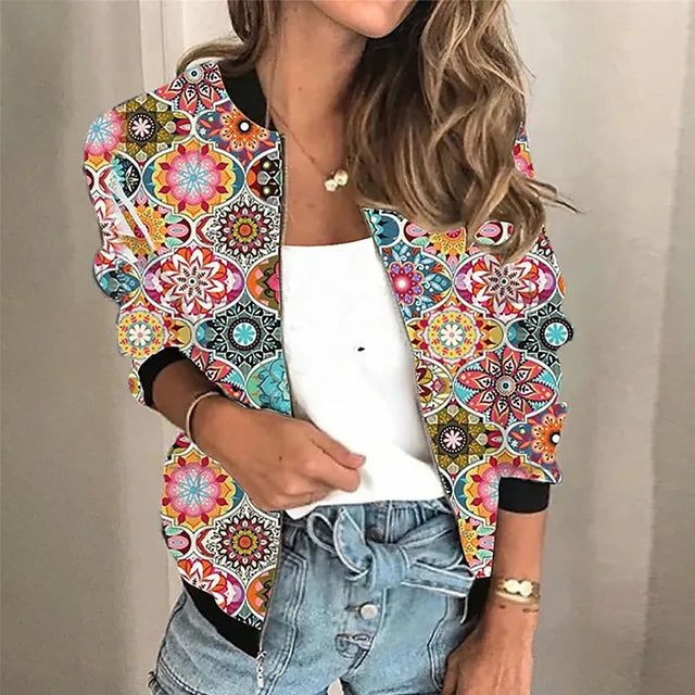 SUNA Zahara - Trykt Zip-up Jakke Med Unikt Design Og Stil Multifarvet