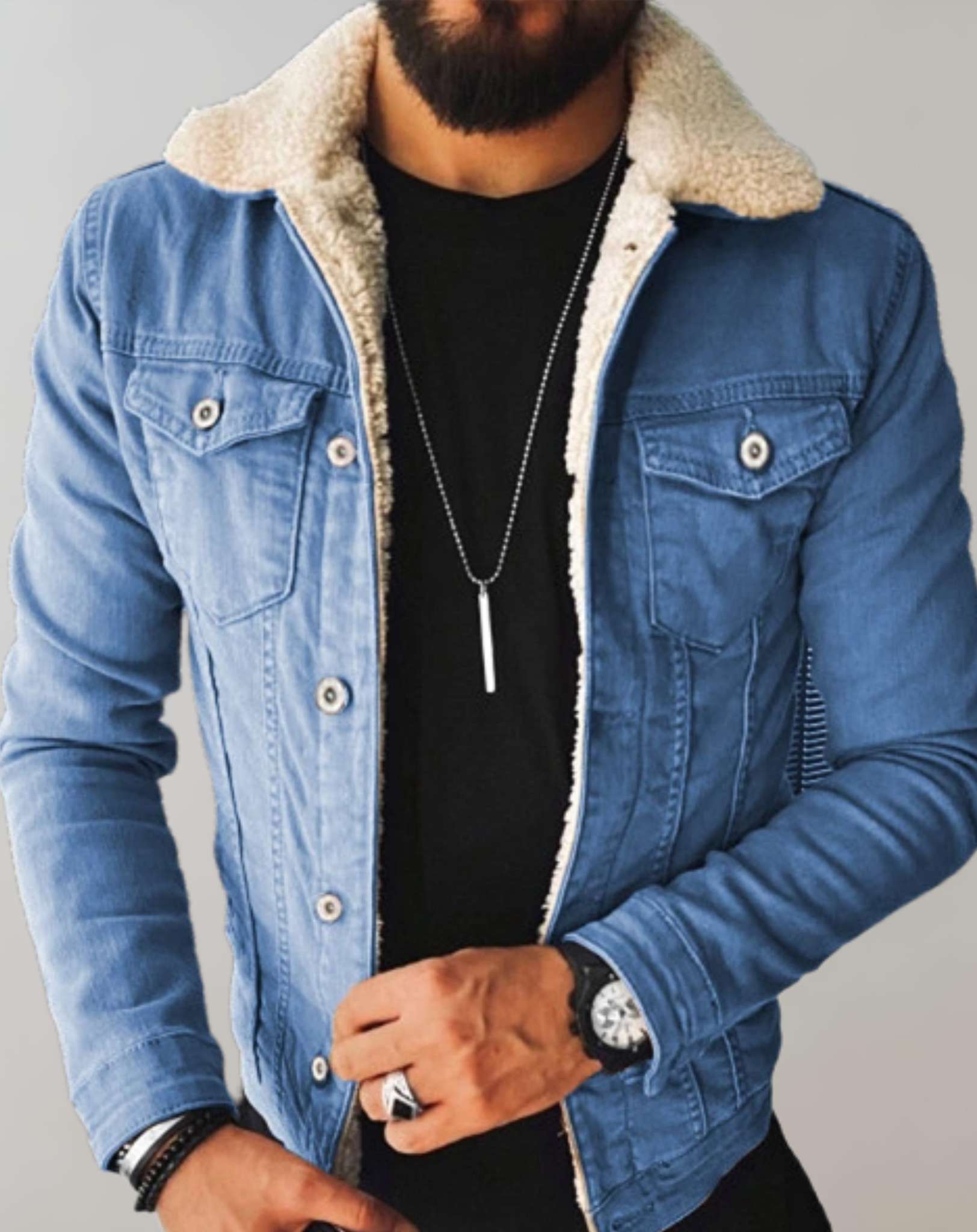 SUNA Herre Denim Jakke – Fleece Foder Til Komfort – Casual Stil, Regular Fit, Varm Jakke til Køligere Vejr Blå
