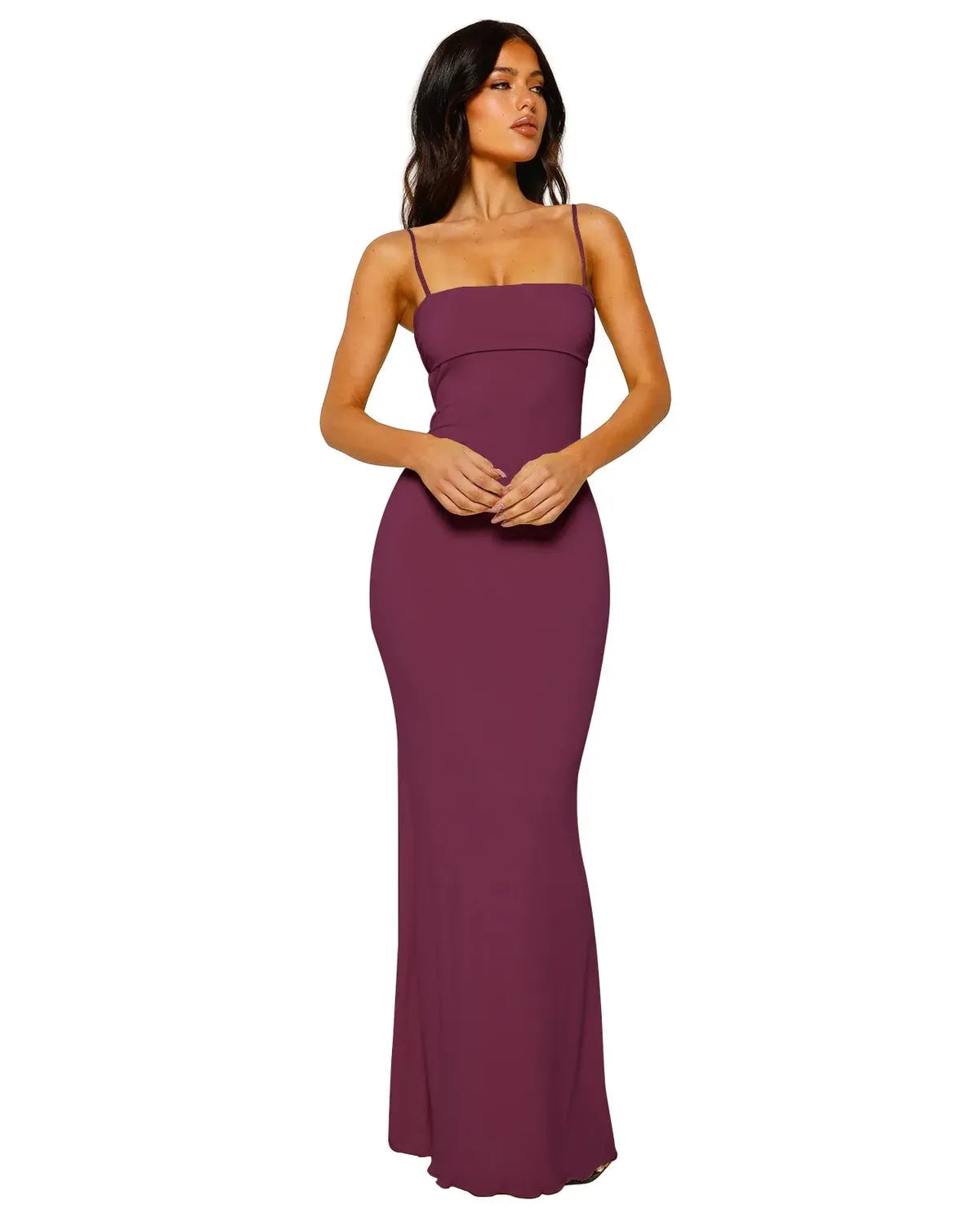 SUNA Bodycon Maxikjole – Rygløs Design - Sommerfester Aften Lilla