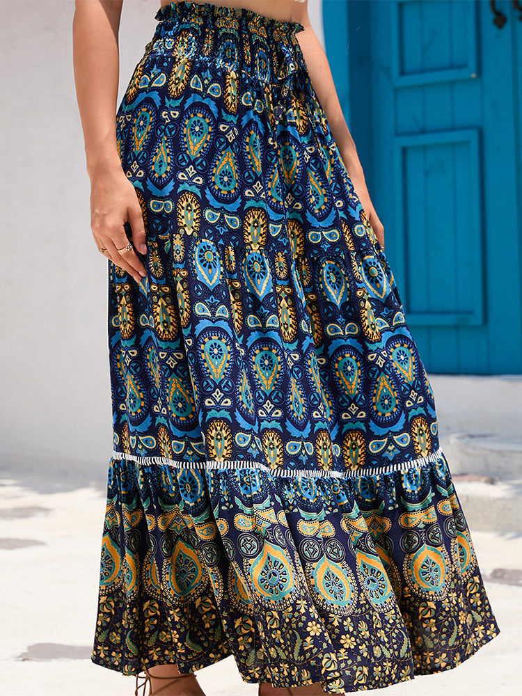 SUNA Nederdel Boheme Patchwork Print Elastisk Talje Høj Talje