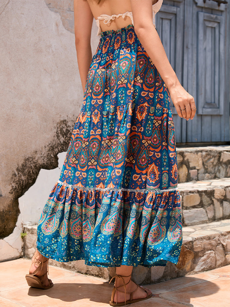 SUNA Nederdel Boheme Patchwork Print Elastisk Talje Høj Talje