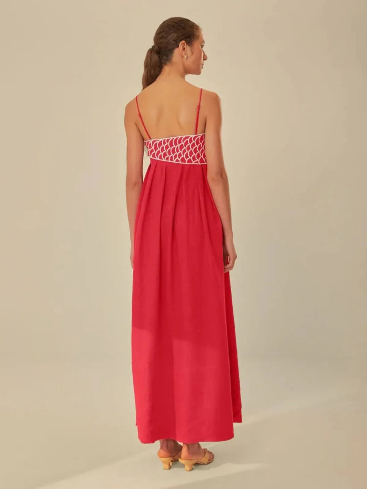 SUNA Broderet Fisk Semi Transparent Cami Maxi Kjole-Luftig-Sommer