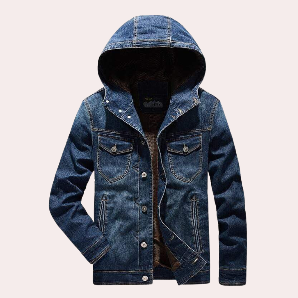 SUNA Stilfuld Denimjakke Til Mænd – Tidløs Casual Stil - Høj Kvalitet Denim, Afslappet Pasform, Garderobeklassiker Mørkeblå