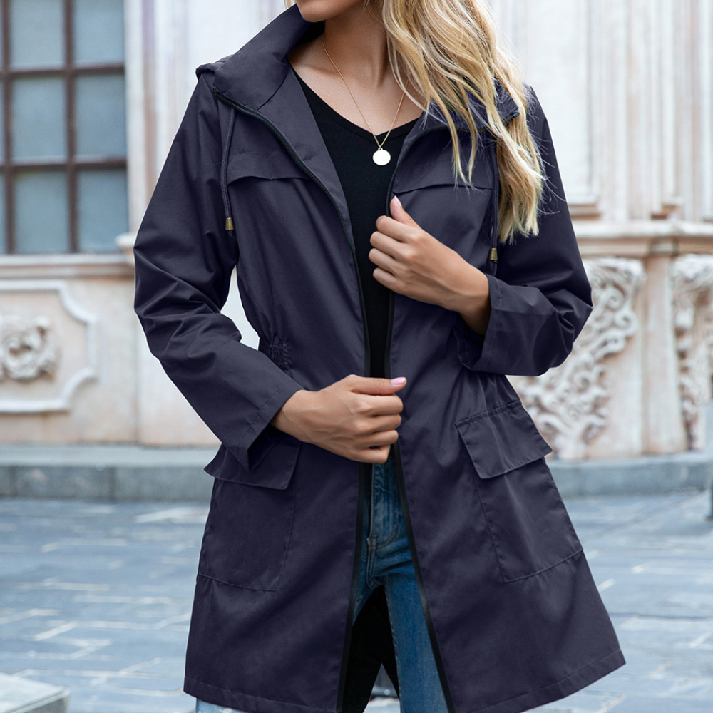SUNA Dame Vinterfrakke Med Lynlås - Klassisk trenchcoat i moderne silhuet Marineblå