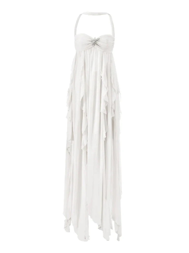 SUNA Ethereal Maxi Kjole Med Halterneck Og Rygfri Design