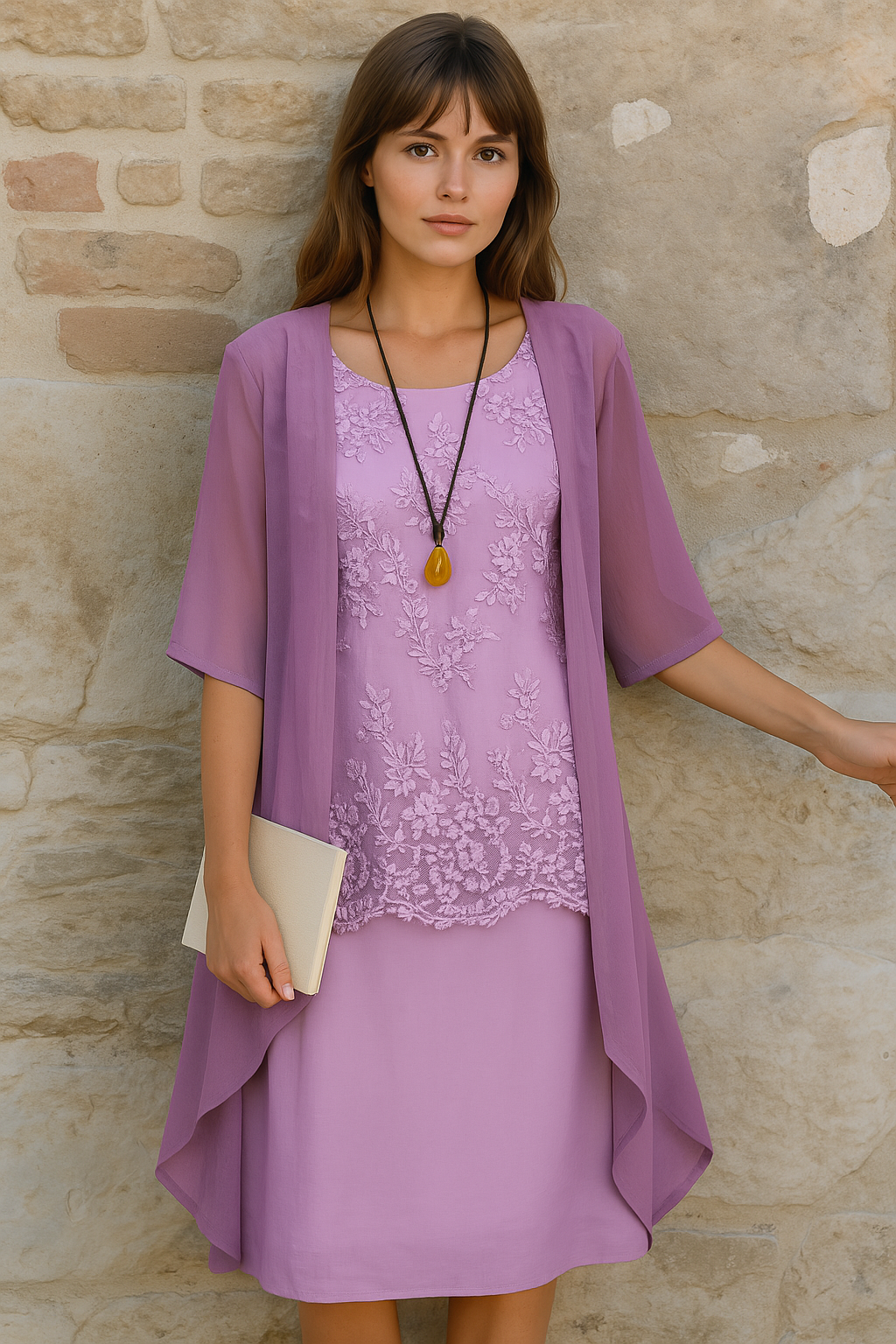 SUNA Elegant To-delt Chiffon Kjole Lilla
