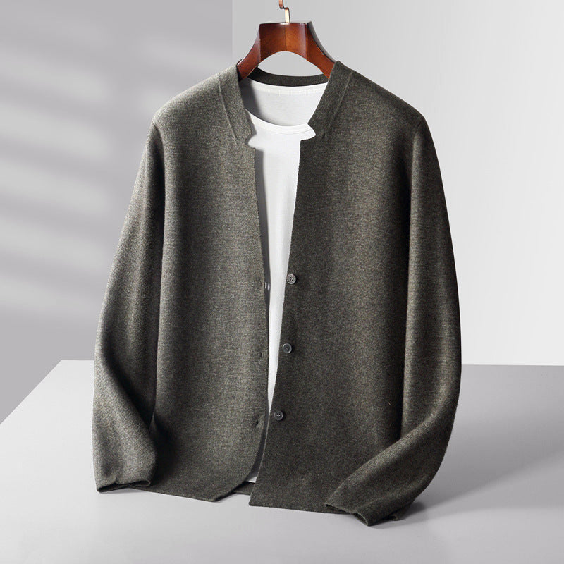 SUNA Herre Cardigan – Knap-Op Stribet Strikket Trøje til Klassisk Hverdagslook Grå