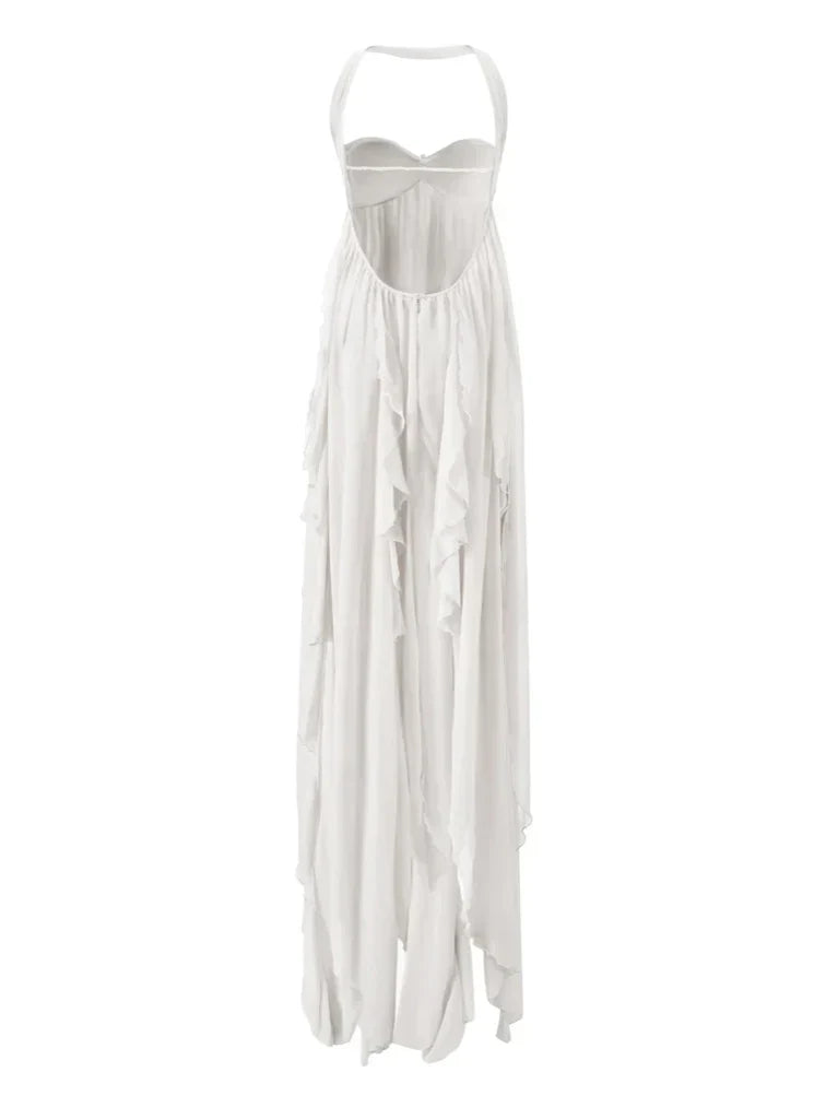 SUNA Ethereal Maxi Kjole Med Halterneck Og Rygfri Design