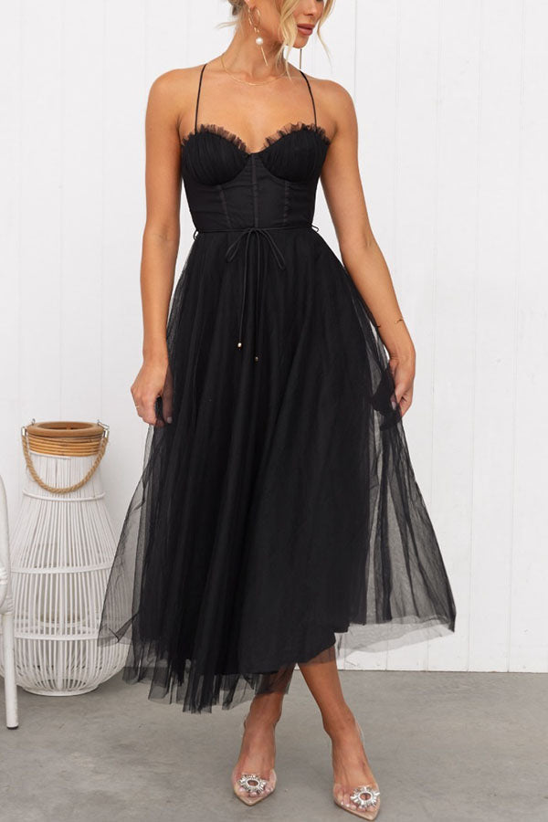 SUNA Dame Maxikjole – Elegant Flagrende - Maxikjole Chiffon Sort