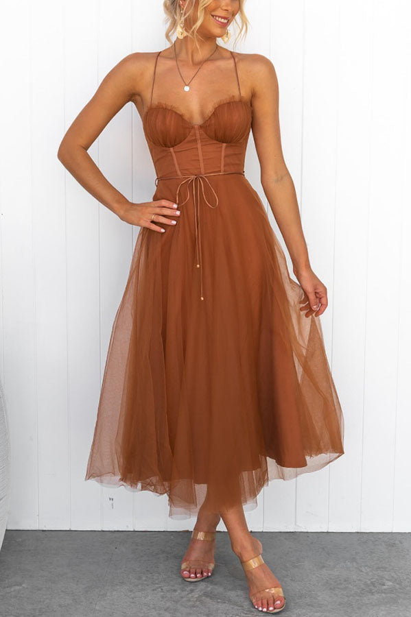 SUNA Dame Maxikjole – Elegant Flagrende - Maxikjole Chiffon Rust