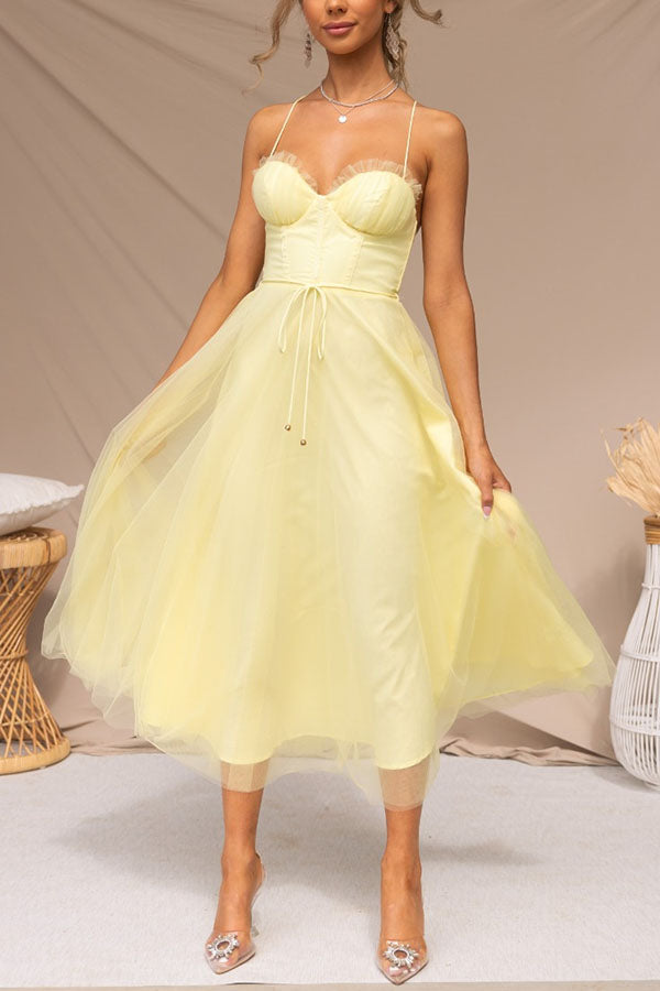 SUNA Dame Maxikjole – Elegant Flagrende - Maxikjole Chiffon Gul