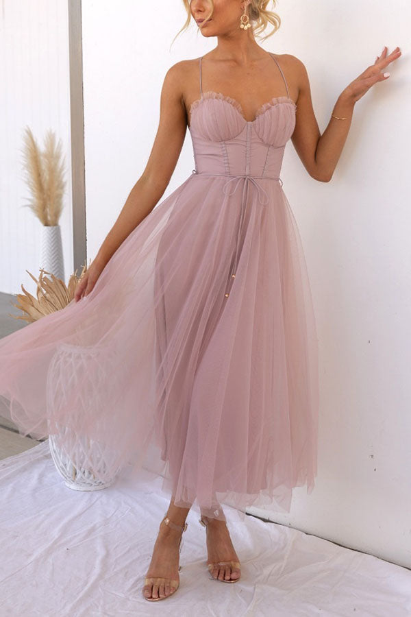 SUNA Dame Maxikjole – Elegant Flagrende - Maxikjole Chiffon Lyserød