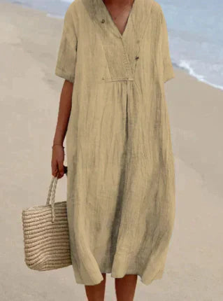SUNA Damekjole Afslappet Pasform V Hals – Let stof - sommerkjole Beige