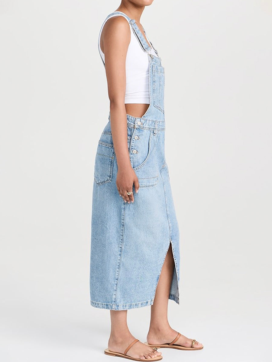 SUNA Denim Overall Kjole Frontslids Og Komfort 100Procent Bomuld