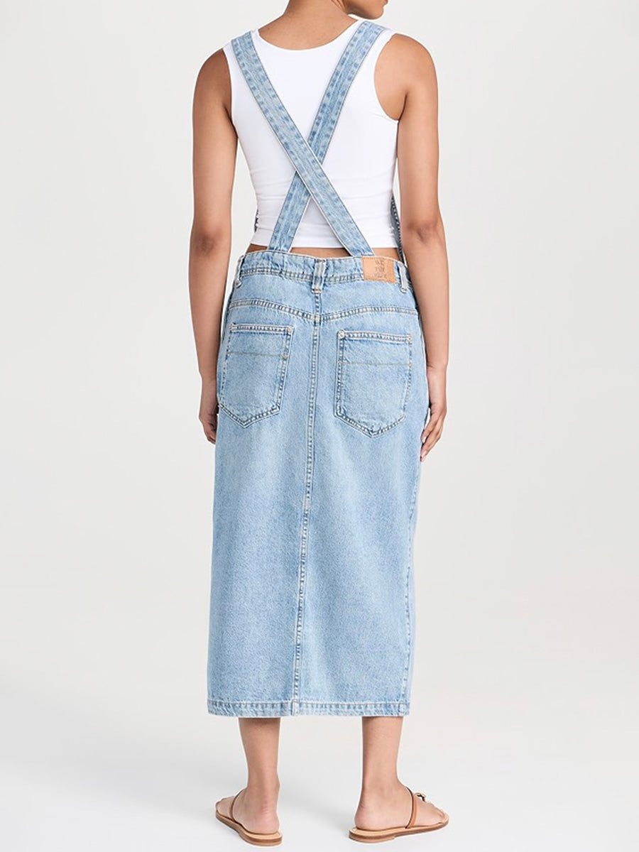 SUNA Denim Overall Kjole Frontslids Og Komfort 100Procent Bomuld