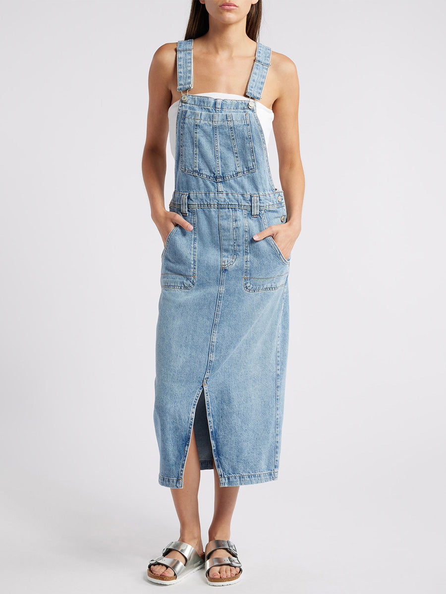 SUNA Denim Overall Kjole Frontslids Og Komfort 100Procent Bomuld