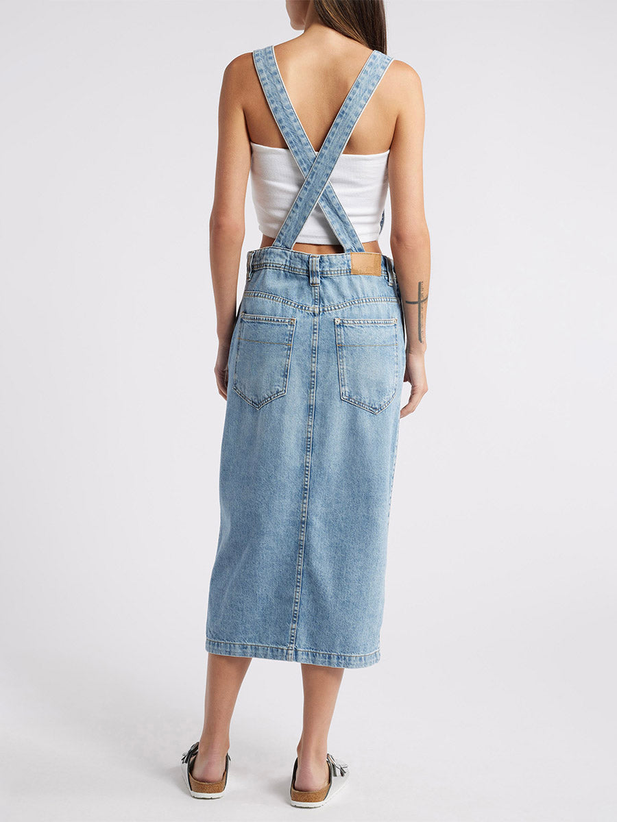 SUNA Denim Overall Kjole Frontslids Og Komfort 100Procent Bomuld