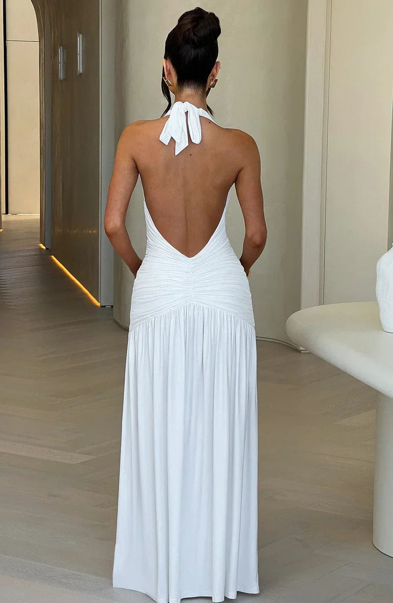 SUNA Elysia Maxi Kjole i Dyb V-Halterneck med Split