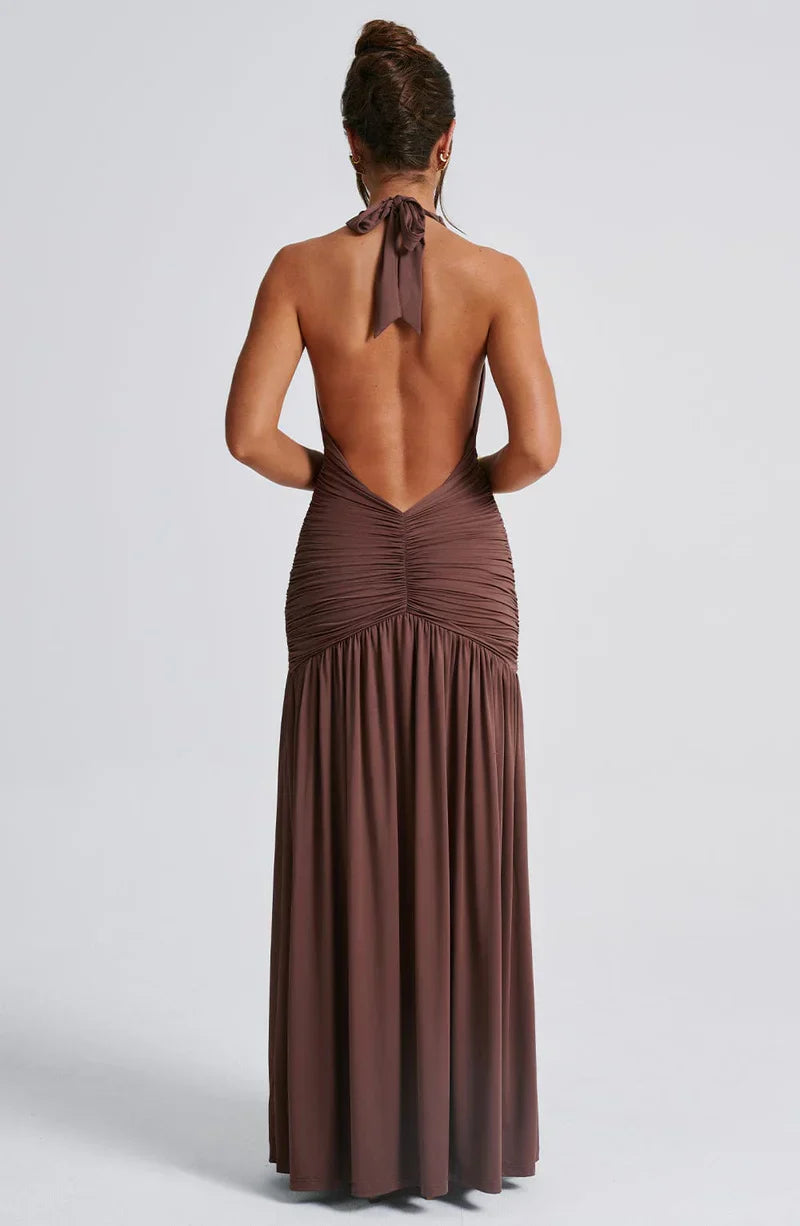 SUNA Elysia Maxi Kjole i Dyb V-Halterneck med Split