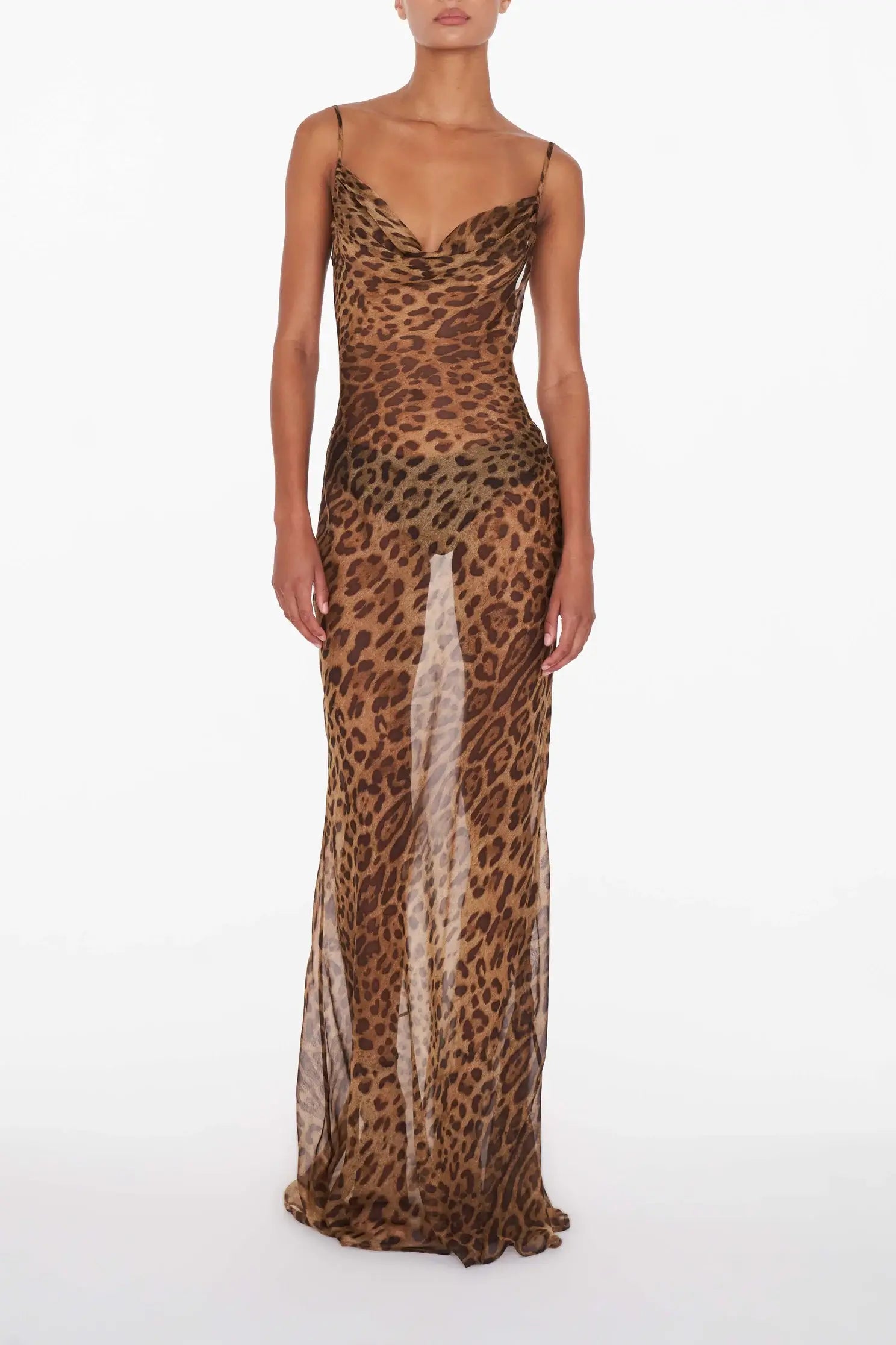 SUNA Ember Sheer Maxi Kjole Med Dristigt Leopardmønster XL