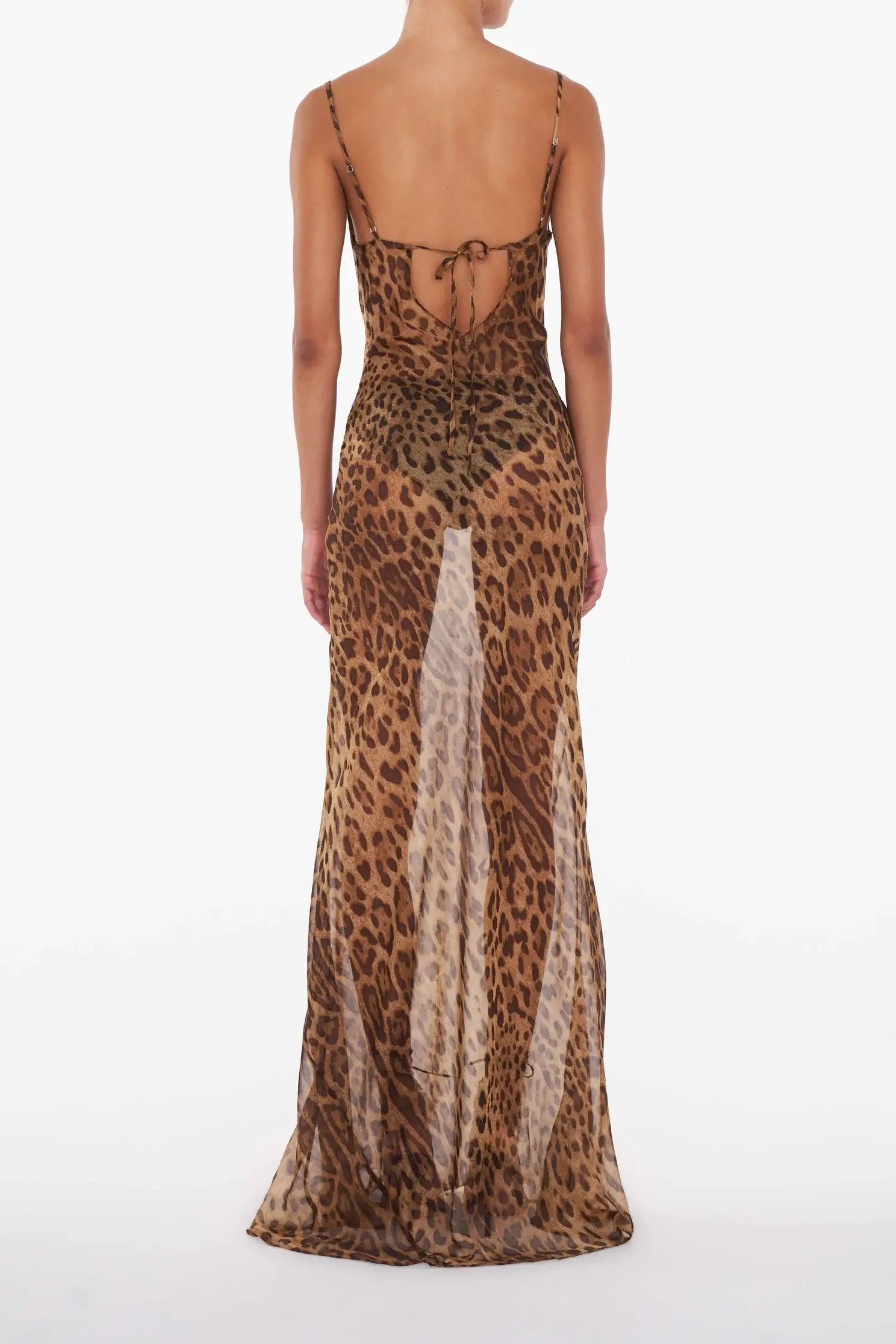 SUNA Ember Sheer Maxi Kjole Med Dristigt Leopardmønster
