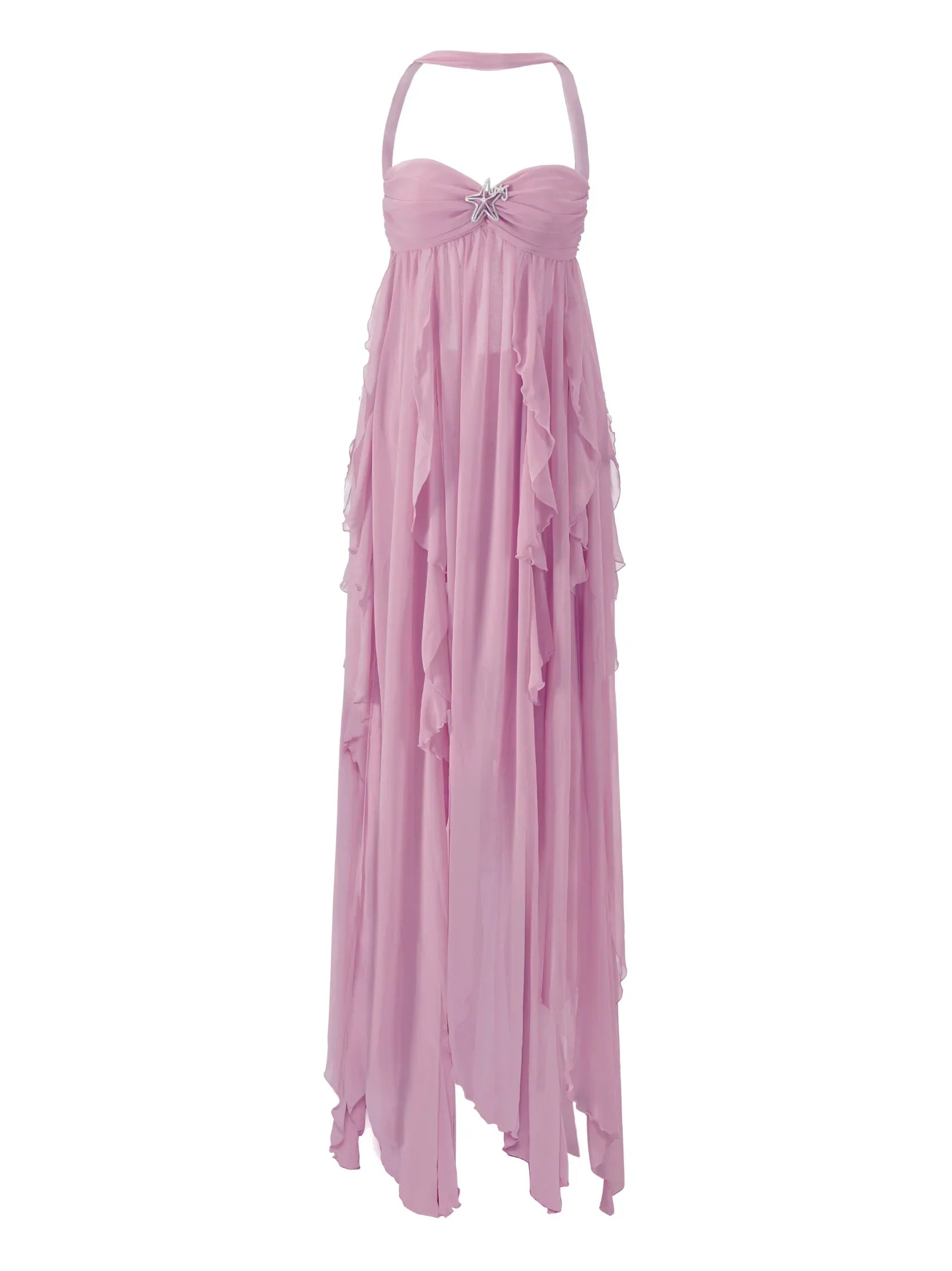 SUNA Ethereal Maxi Kjole Med Halterneck Og Rygfri Design