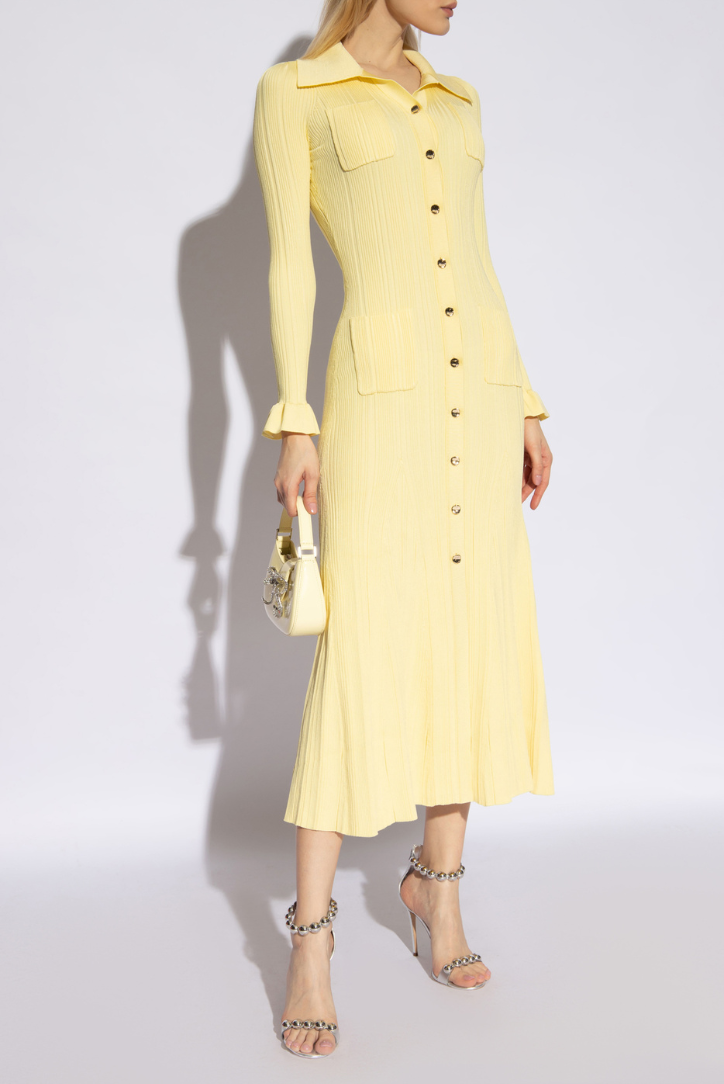 SUNA Sylvie Knitted Midi Dress Med Chic Pleat Og Guldknapper