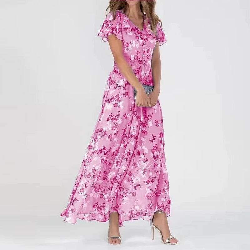 SUNA Elegant Midi-kjole – Ubesværet Elegance - Tidløs Stil Stof Lyserød