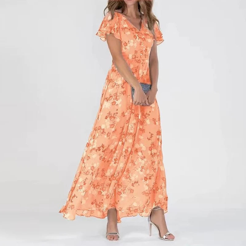 SUNA Elegant Midi-kjole – Ubesværet Elegance - Tidløs Stil Stof Orange
