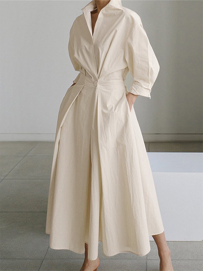 SUNA Elegant Vintage Inspireret Damekjole Let Stof Tidløs Silhuet Beige